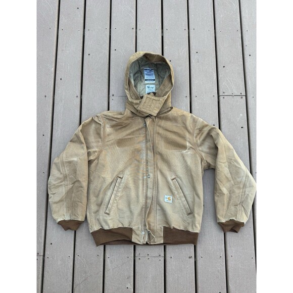 Vintage Carhartt FR Detroit Hooded Brown Jacket Mens Large Distressed - Picture 1 of 9